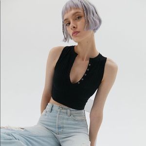 NWT Urban Outfitters XL Henley Crop Top Bra Black shirt biker y2k 2000s hallowee